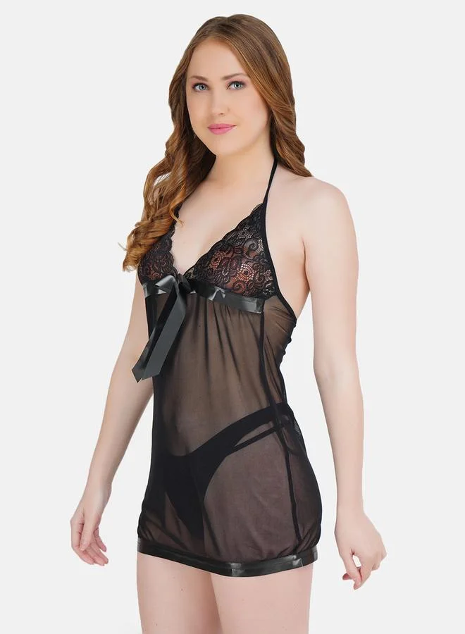 Take Two Women Black Lace Babydoll with Brief Set By Hill Islands
